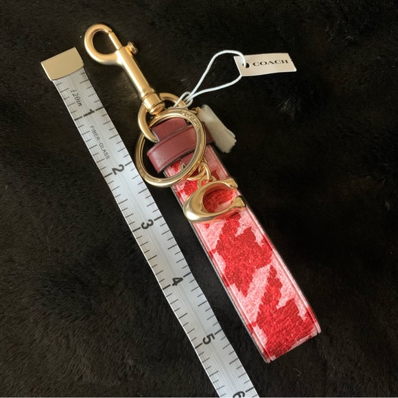 NEW! COACH Houndstooth Loop Bag Charm Key Ring w/ Trigger Snap, Pink/Red, NWT! - Picture 9 of 10